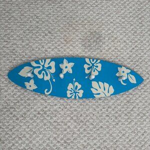 Blue Surfboard Wall Hook – Tropical Floral Design